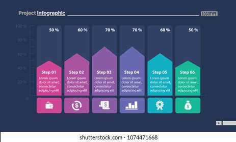 Six steps percentage process chart design. Element of chart, graph, diagram. Concept for presentation, annual report, layout. Can be used for topics like business, strategy, planning