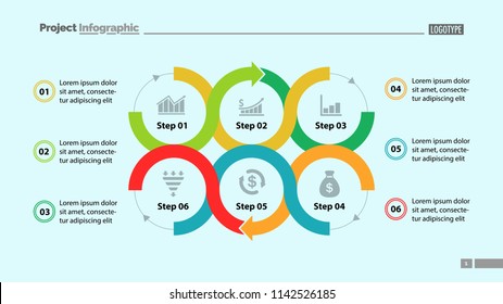 Six steps process chart design. Element of chart, diagram, infographic. Concept for presentation, annual report, web design. Can be used for topics like business, marketing, finance