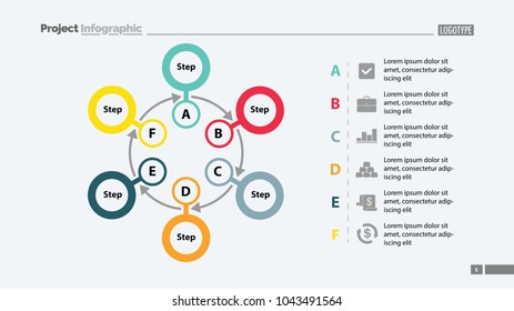 Six steps process chart slide template. Business data. Cycle, diagram, design. Creative concept for infographic, presentation. Can be used for topics like management, finance, training.