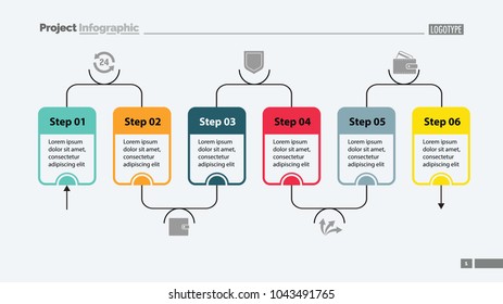 Six steps process chart slide template. Business data. Option, diagram, design. Creative concept for infographic, presentation. Can be used for topics like management, workflow, finance.