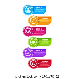 six steps process chart slide template. Business data. Flow, diagram, design. Creative concept for infographic, presentation. Can be used for topics like marketing, marketing, production
