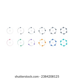 six steps rotating arrow signs. arrow symbols rotating around circle