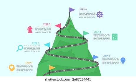 Six Steps Spiral Mountain Road to Success Infografik Vektorgrafik