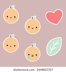 six stickers of orange with different moods.