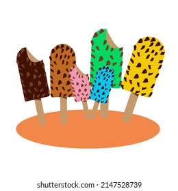 Six sticks of ice cream. pastel and colorful ice cream isolate on pink. vector illustration. 