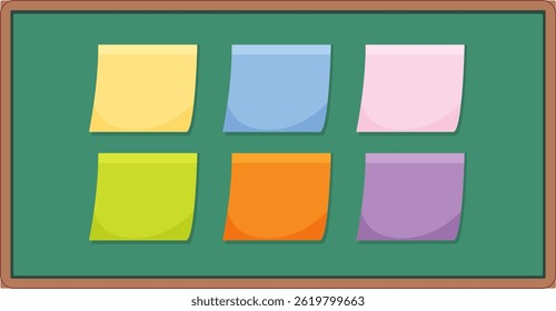 Six sticky notes arranged on a green chalkboard