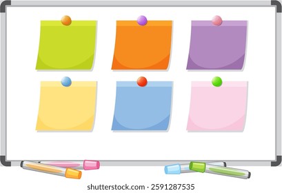 Six sticky notes pinned on a whiteboard