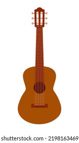 Seis cuerdas de guitarra acústica aisladas en un fondo blanco. Instrumento musical clásico de madera con cuerdas metálicas. Estilo plano. Ilustración del vector