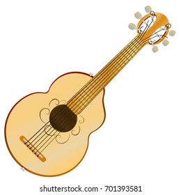 Six string ,acoustic guitar . Vector illustration . Musical instrument .