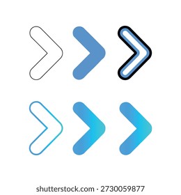 Sechs stilisierte Pfeilsymbole in Farbverlauf- und Monochrom-Designs für die Navigation
