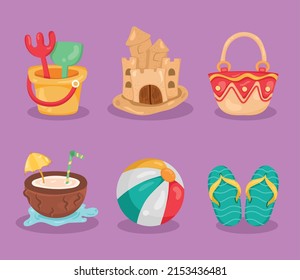 six summer vacations set icons