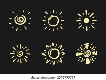 six suns with an abstract touch on a black background