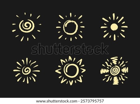 six suns with an abstract touch on a black background
