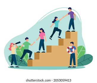 seis personas de apoyo en personajes de las escaleras