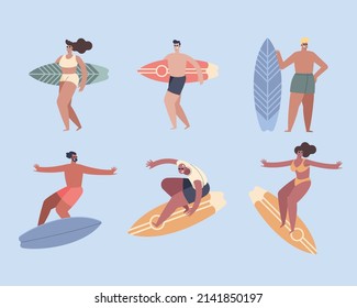 six surfers sporters characters group