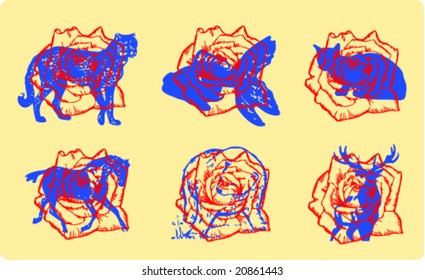 The six surrealistic roses.