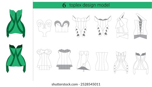 Six technical and flat corset design models Used for clothing production and fashion and clothing fields Designs are mental and new ideas and are not copies or repetitions.