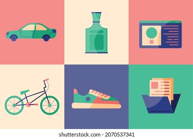 six technology concept set icons