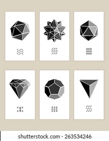 Six templates of cards with geometric shapes