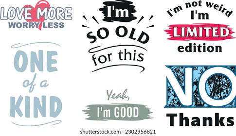 Six text designs isolated on white. Vector