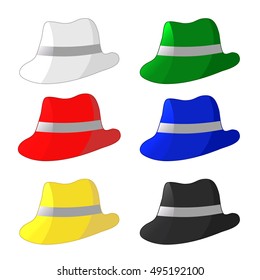 Six thinking hats: white , red, green, blue, yellow, black.Concept. Isolated on white background. Vector illustration.