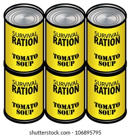 Six tins of condensed tomato soup - good survival rations!