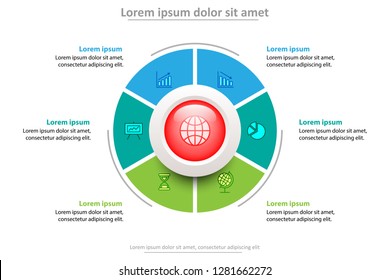 Six topics with 3D colorful marble circle for website presentation cover poster vector design infographic illustration concept