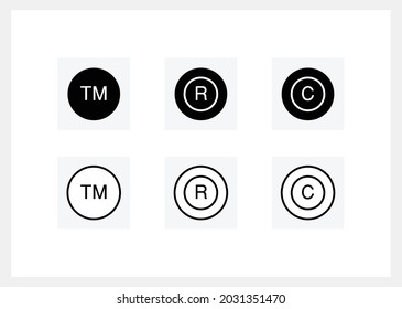 six trademark register and copyright flat fill and outline both modern style black new icon set