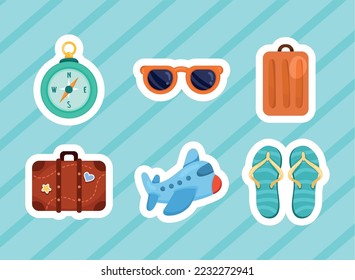 six travel vacations set icons