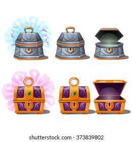 Six treasure chests. Vector.