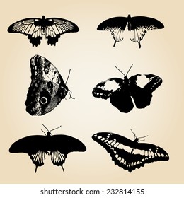 six types of black vector butterfly eps10