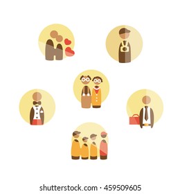 six Types of people icons illustration isolated in a white background