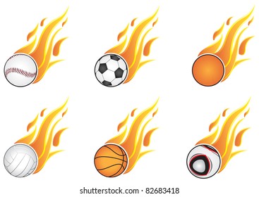 Six types of sports and open flame. On a white background