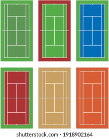 Six types of tennis courts.