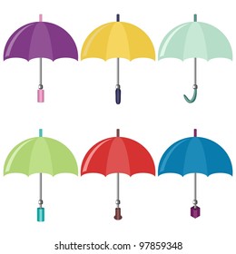 six umbrellas on white background