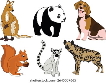 Six unique animal designs feature a playful kangaroo, panda, beagle, squirrel, lemur, and hyena.