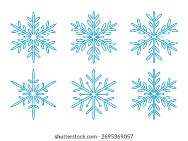Seis ilustrações de floco de neve azul exclusivo para projetos de inverno