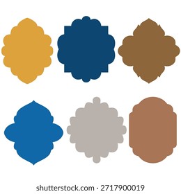Six unique colored shapes arranged in two rows on a plain white background for design or decorative purposes