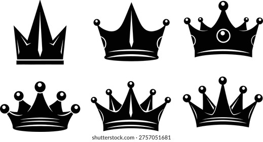 Six unique crown designs, varying in shape and detail, arranged in two rows on a plain white background