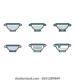 Six Variations of a Colander Icon Modern Minimalist Teal and Gray Color Palette Kitchen Utensil Set