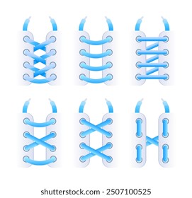 Six variations of shoelace tying methods are displayed, offering stylish and practical options for footwear