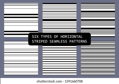 Six various styles of horizontal striped black and white patterns in one file.