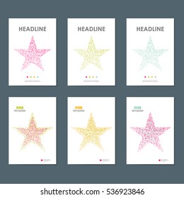 Six vector business brochure design with star symbol.