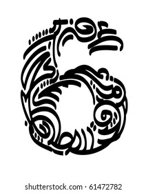 Six. Vector illustration. Calligraphy.