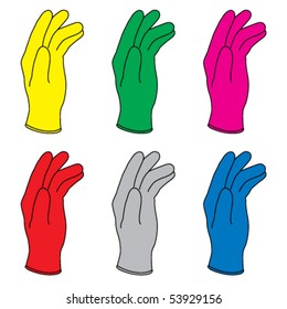 Six vector illustration of colors rubber gloves.