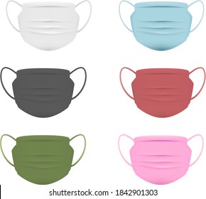 Six vector medical colorfull masks on transparent background