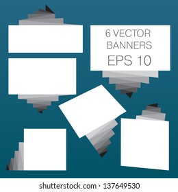 Six vector monochrome origami banner on a dark blue background