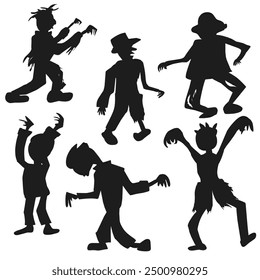 "Six Vector Silhouettes of Zombies in Various Poses"