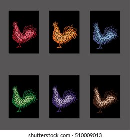 six vector templates with beautiful christmas cocks.