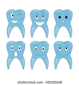 Six vector tooth emotions on a white background